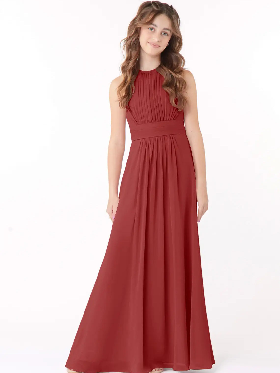 Chiffon A-Line Scoop Neck Sleeveless Junior Dress-FJ00005