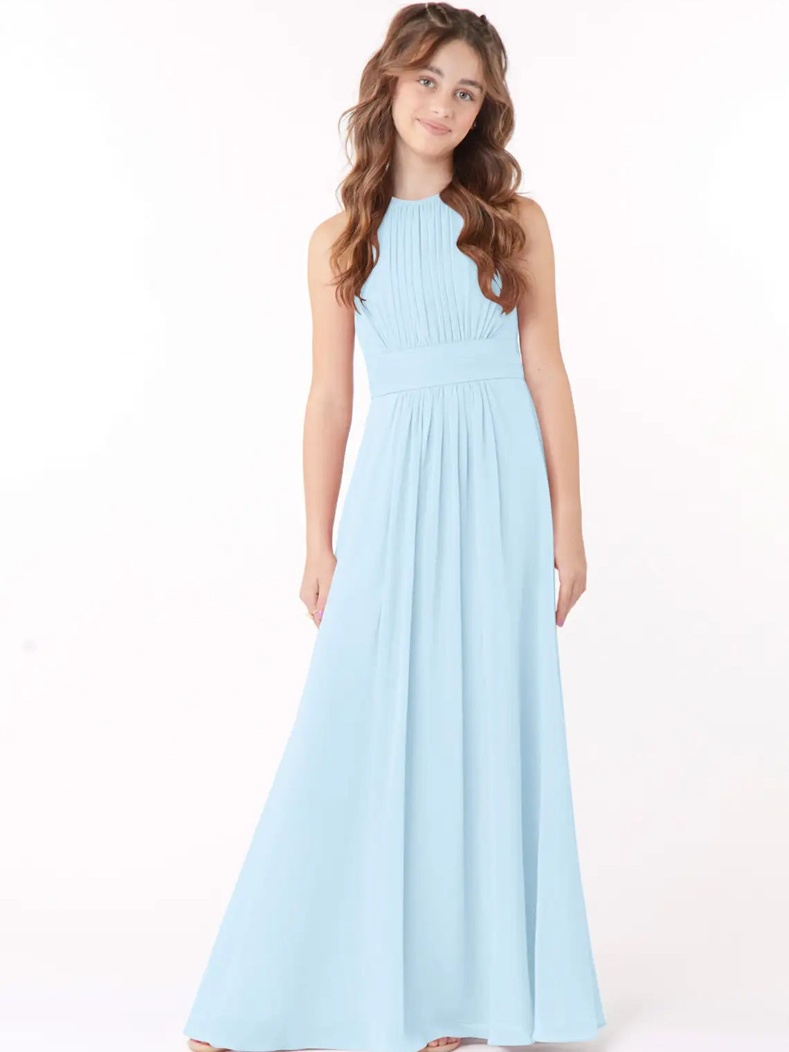 Chiffon A-Line Scoop Neck Sleeveless Junior Dress-FJ00005