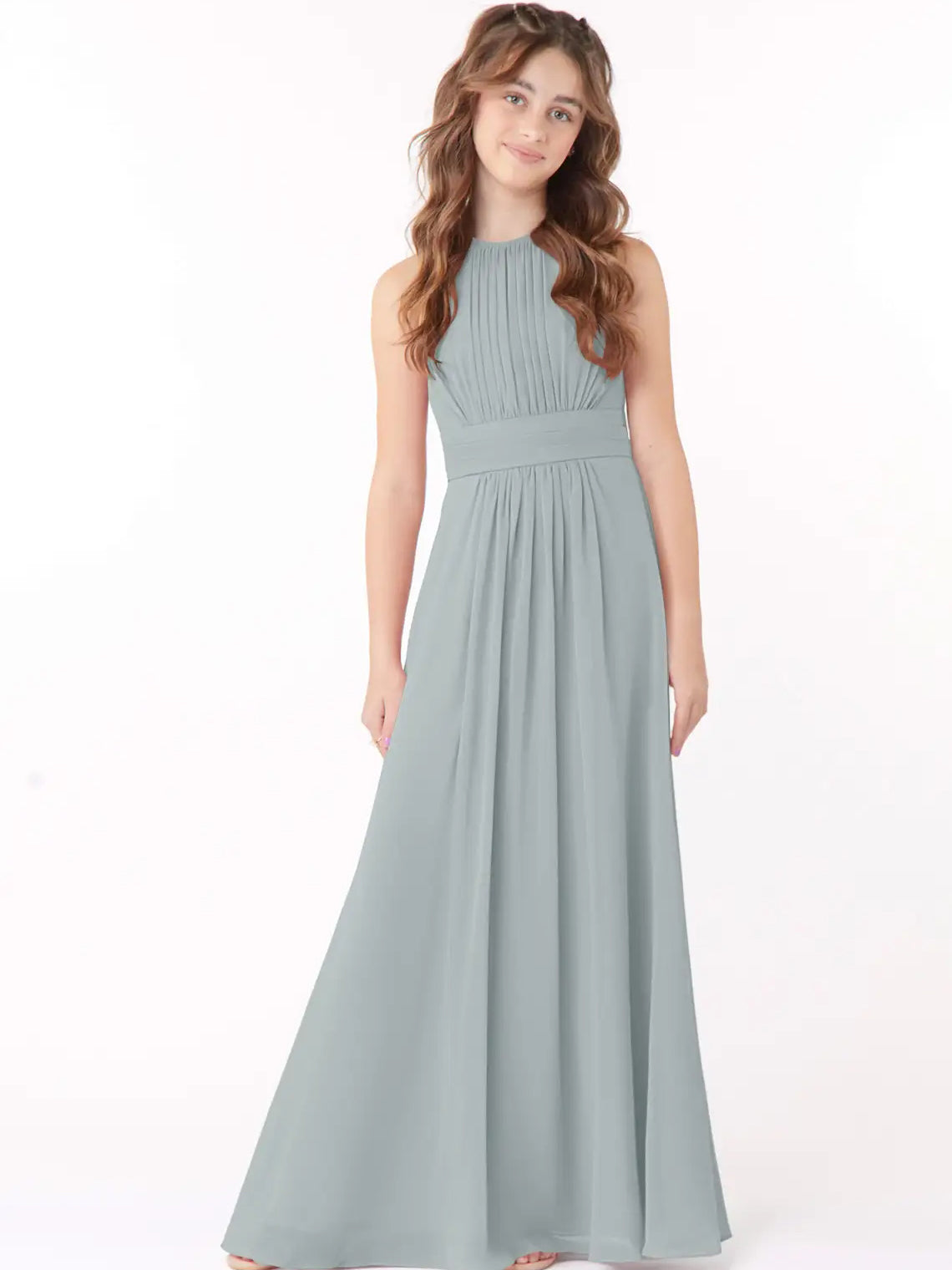 Chiffon A-Line Scoop Neck Sleeveless Junior Dress-FJ00005
