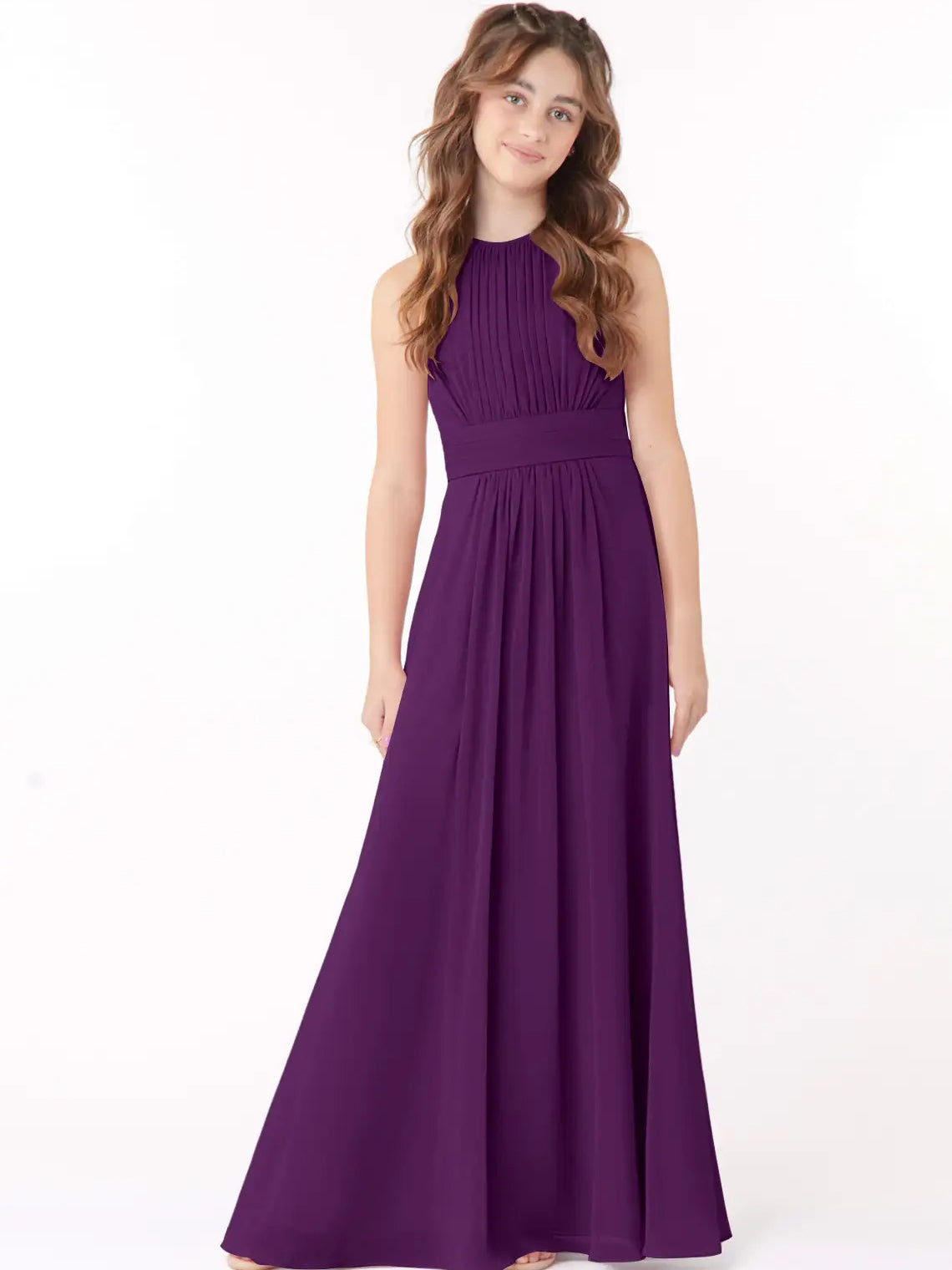 Chiffon A-Line Scoop Neck Sleeveless Junior Dress-FJ00005