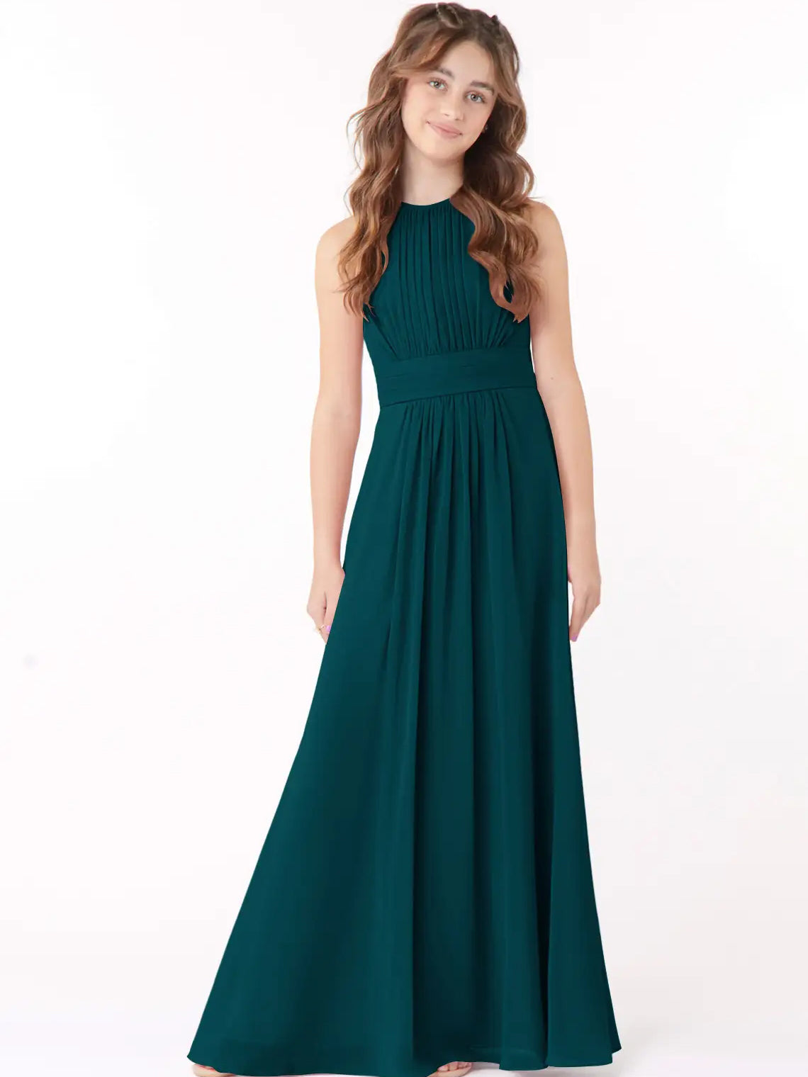 Chiffon A-Line Scoop Neck Sleeveless Junior Dress-FJ00005