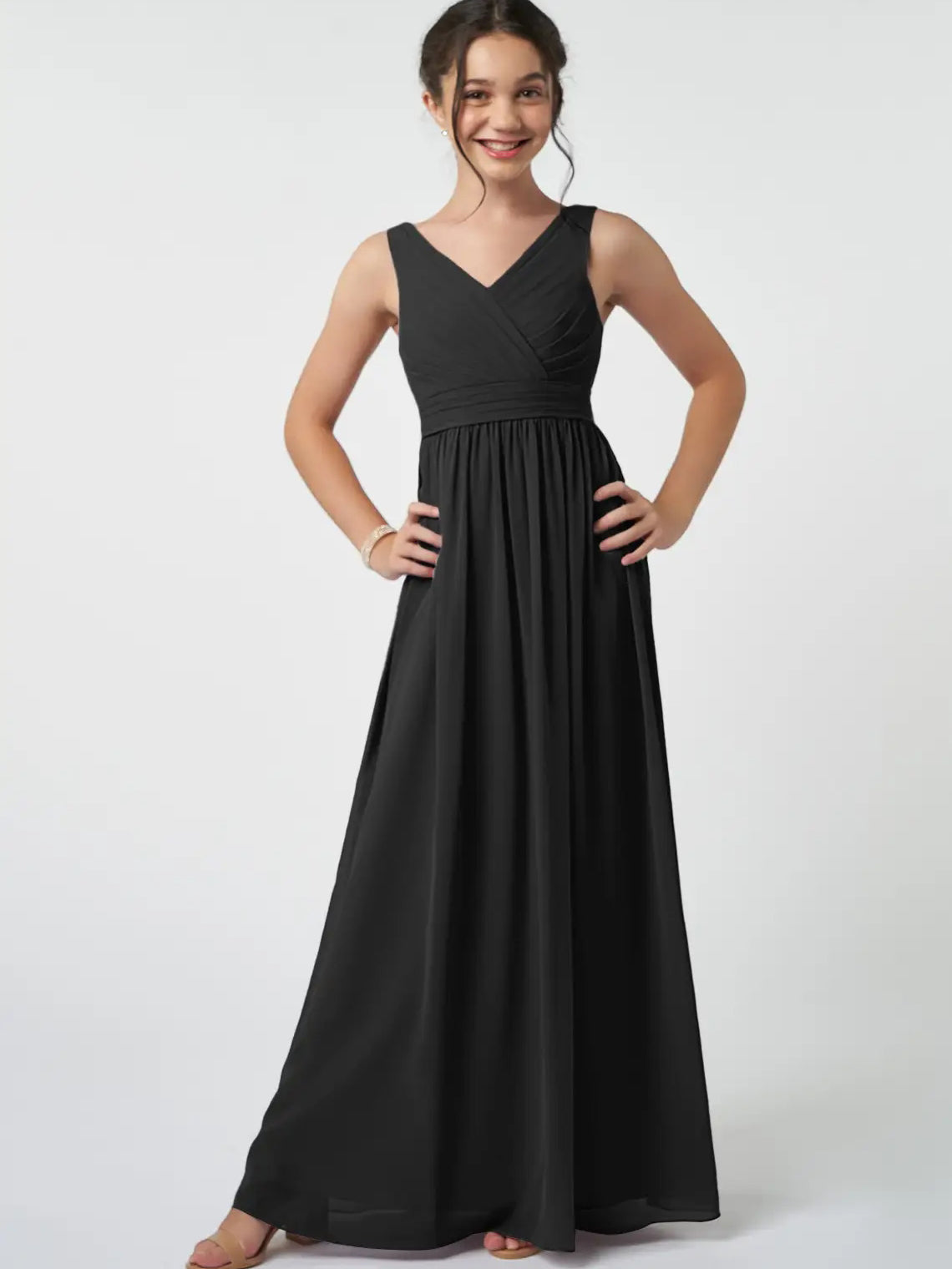 Chiffon A-Line V-Neck Sleeveless Junior Dress-FJ00007
