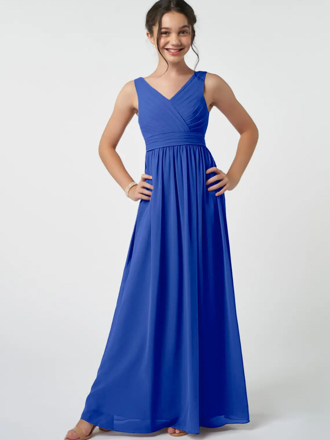 Chiffon A-Line V-Neck Sleeveless Junior Dress-FJ00007