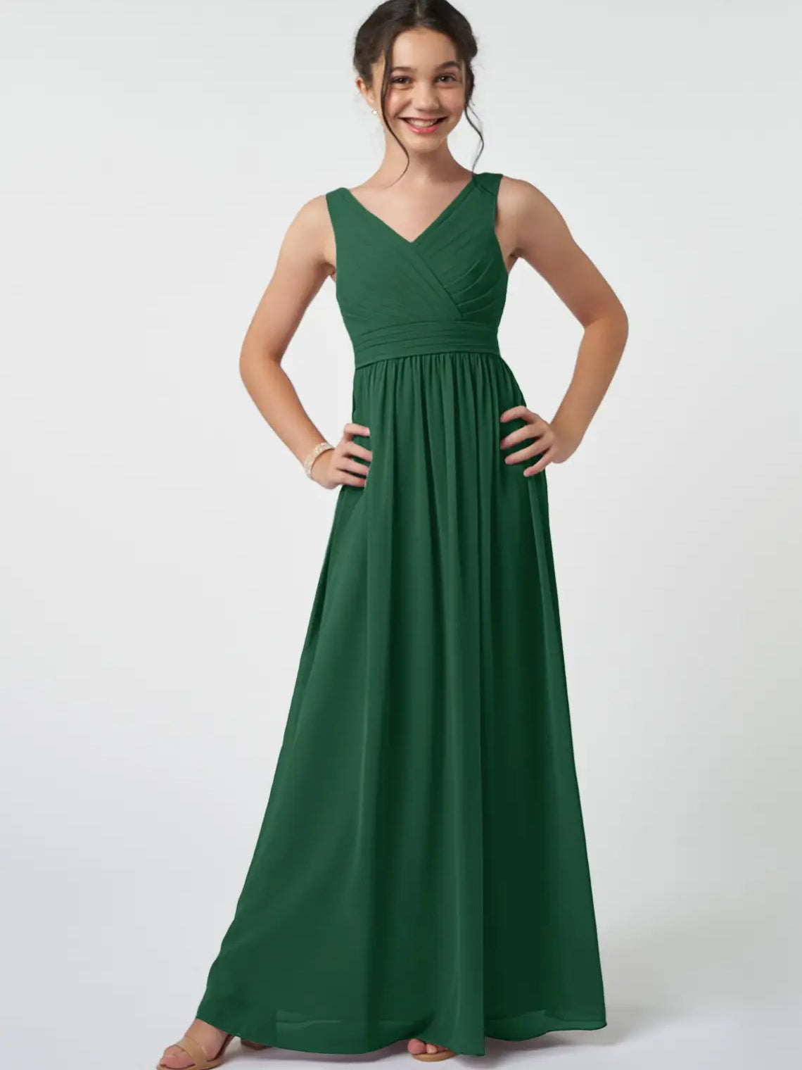 Chiffon A-Line V-Neck Sleeveless Junior Dress-FJ00007