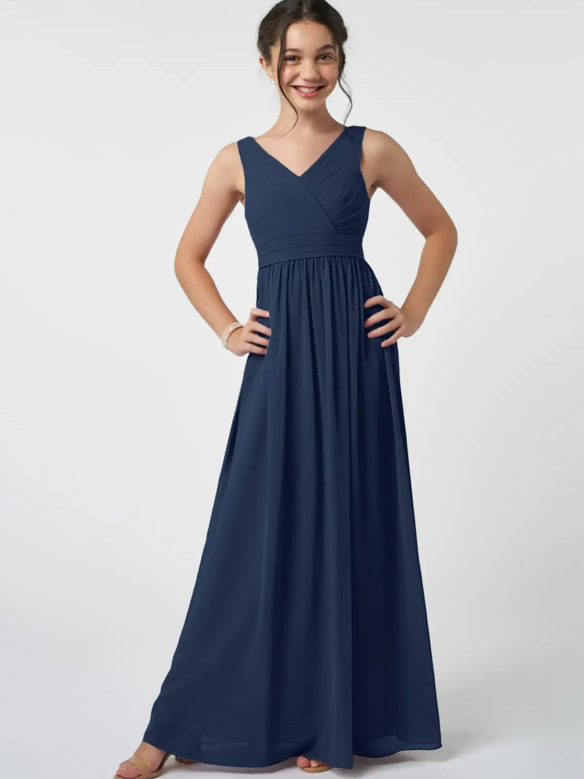 Chiffon A-Line V-Neck Sleeveless Junior Dress-FJ00007
