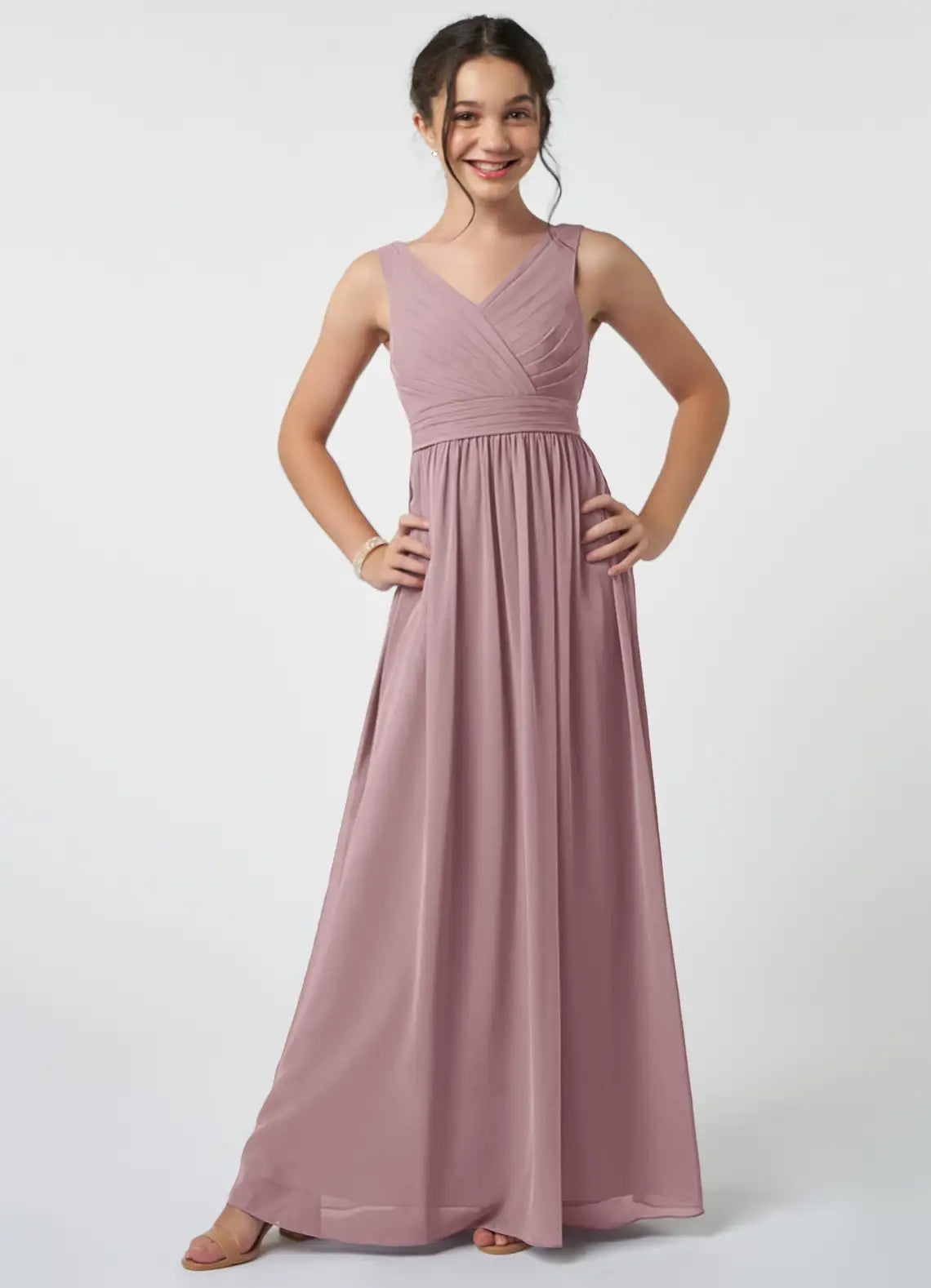 Chiffon A-Line V-Neck Sleeveless Junior Dress-FJ00007