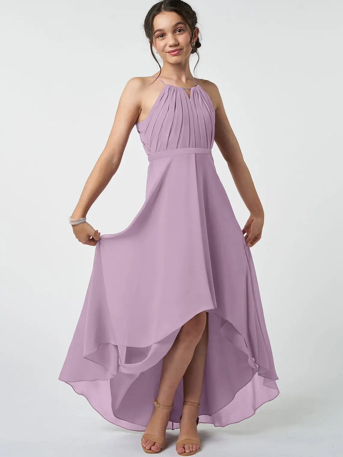 Chiffon A-Line Halter Sleeveless Junior Dress-FJ00008