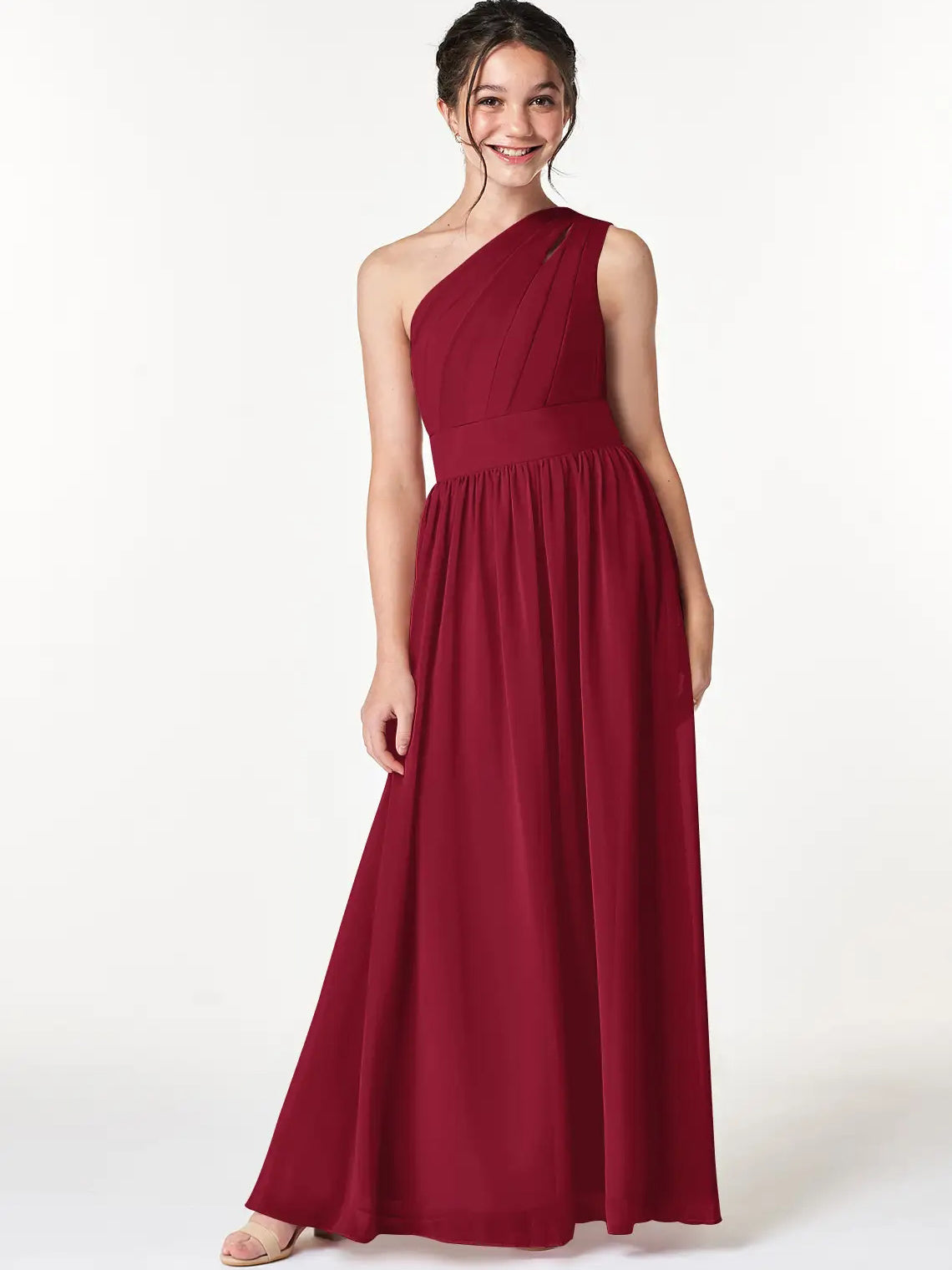 Chiffon A-Line One Shoulder Sleeveless Junior Dress-FJ00009