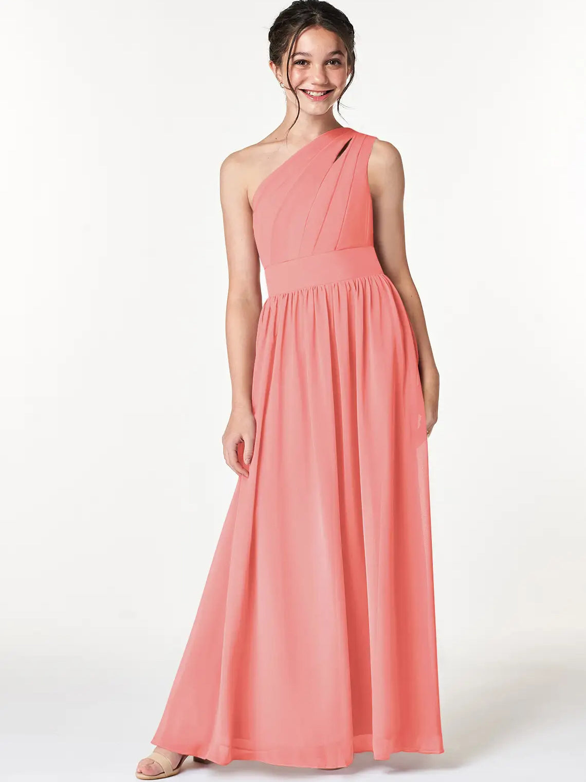 Chiffon A-Line One Shoulder Sleeveless Junior Dress-FJ00009
