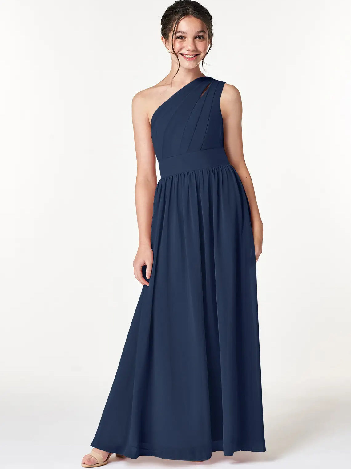 Chiffon A-Line One Shoulder Sleeveless Junior Dress-FJ00009
