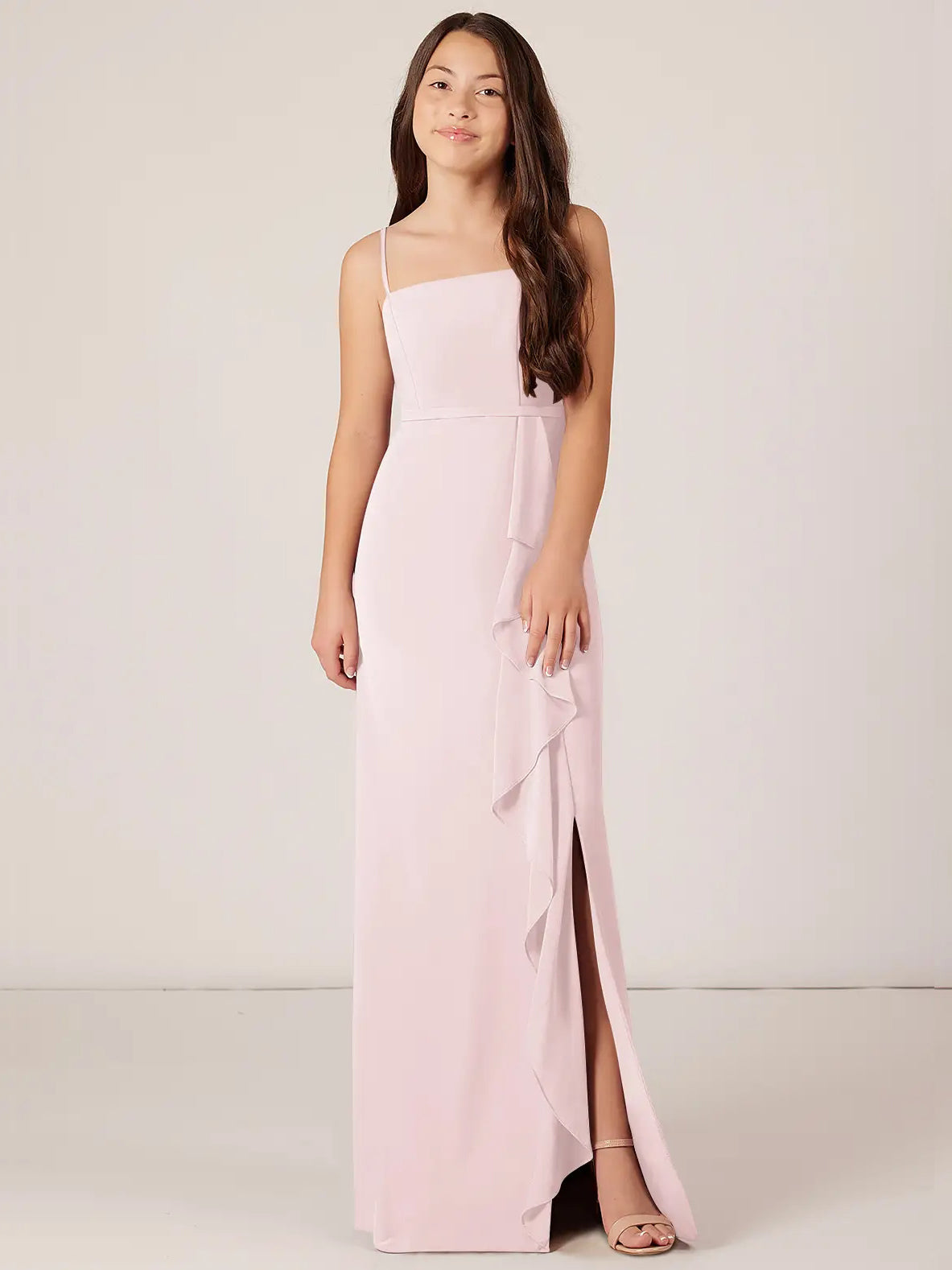 Chiffon A-Line Spaghetti Straps Sleeveless Junior Dress-FJ00012