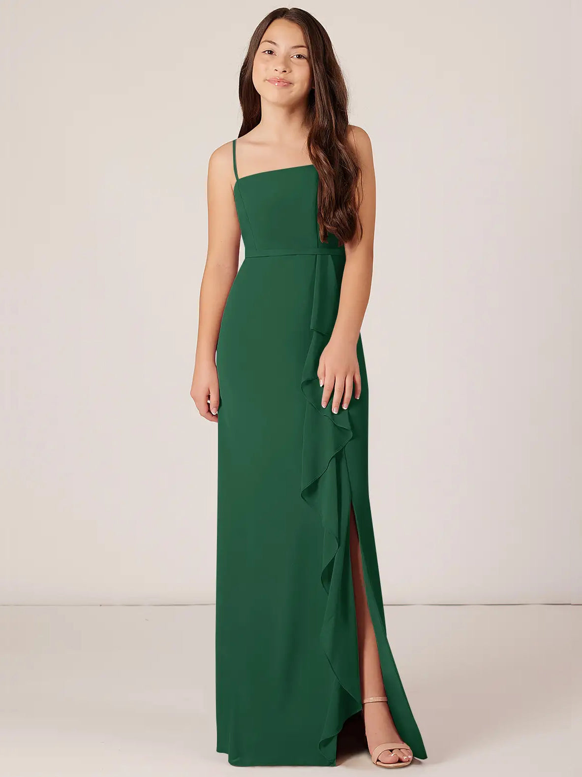 Chiffon A-Line Spaghetti Straps Sleeveless Junior Dress-FJ00012