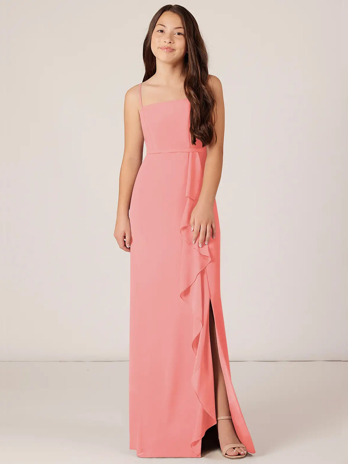 Chiffon A-Line Spaghetti Straps Sleeveless Junior Dress-FJ00012