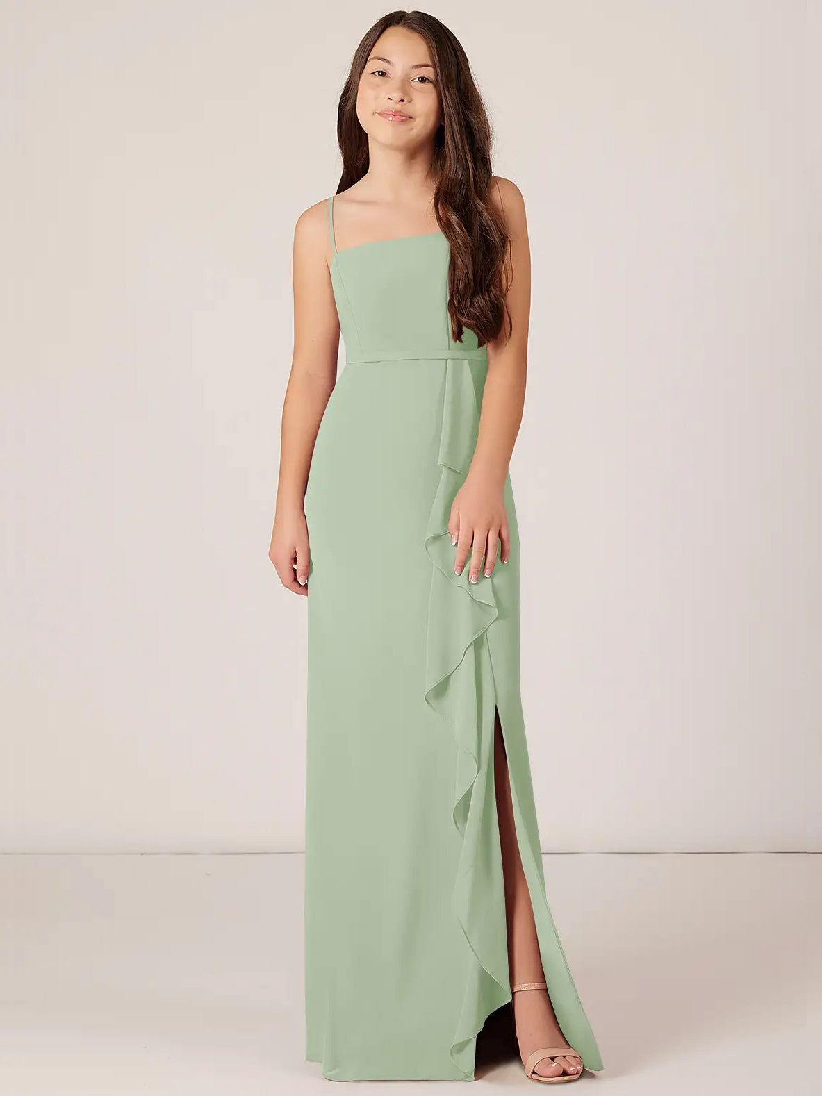 Chiffon A-Line Spaghetti Straps Sleeveless Junior Dress-FJ00012