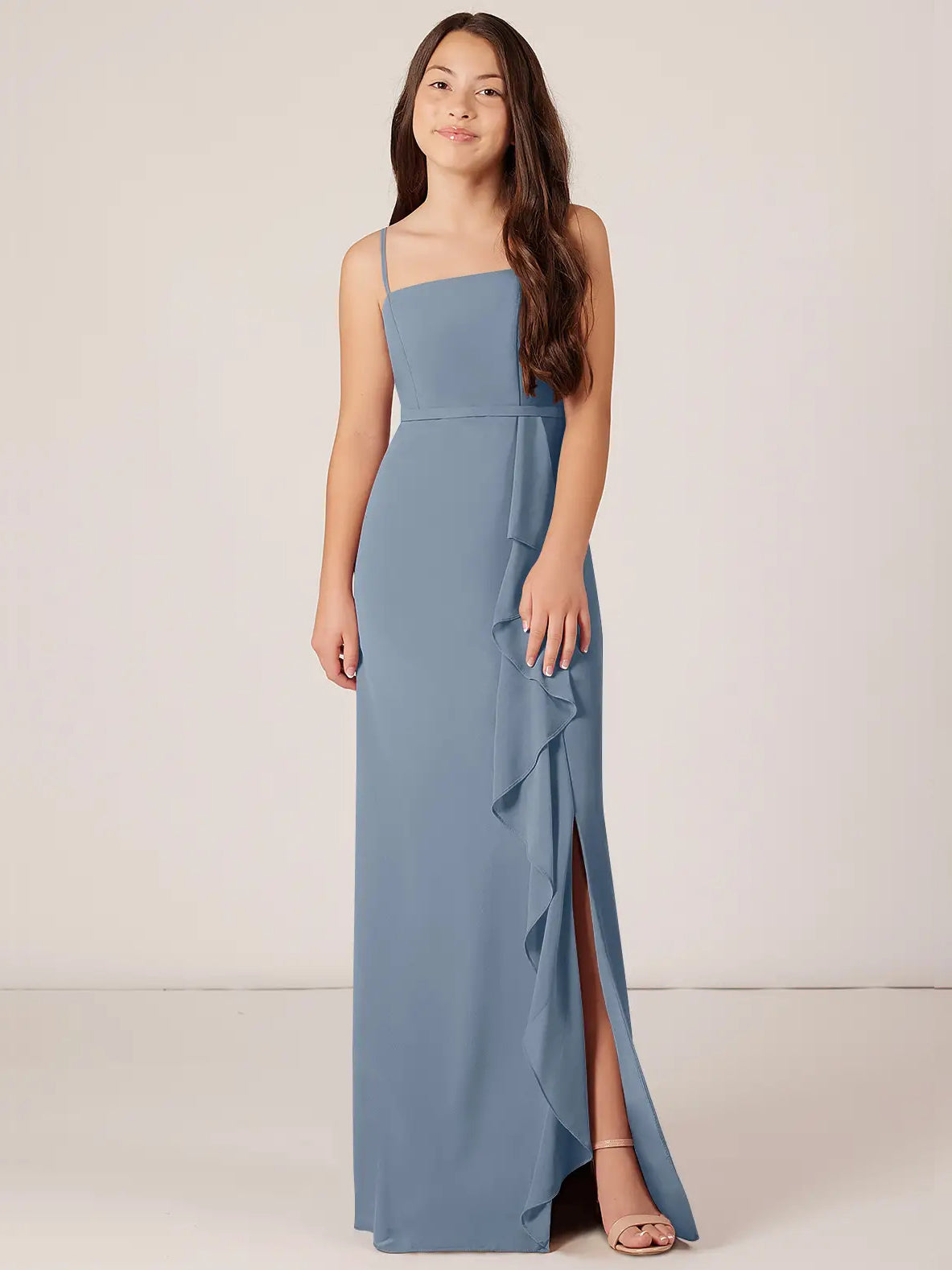 Chiffon A-Line Spaghetti Straps Sleeveless Junior Dress-FJ00012