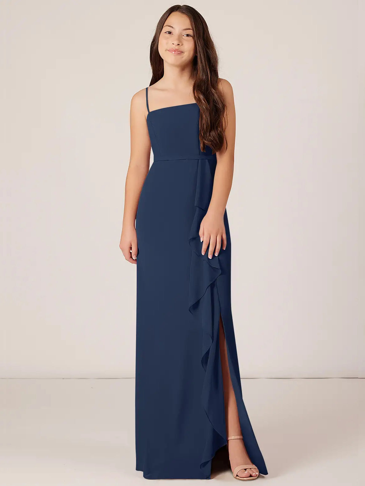Chiffon A-Line Spaghetti Straps Sleeveless Junior Dress-FJ00012