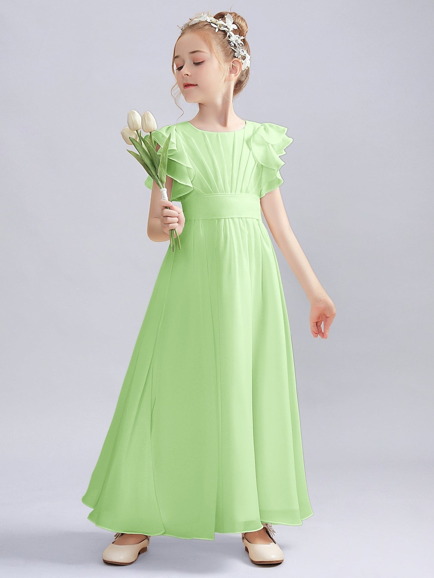 Chiffon A-Line Scoop Neck Half Sleeves Junior Dress-FJ00013