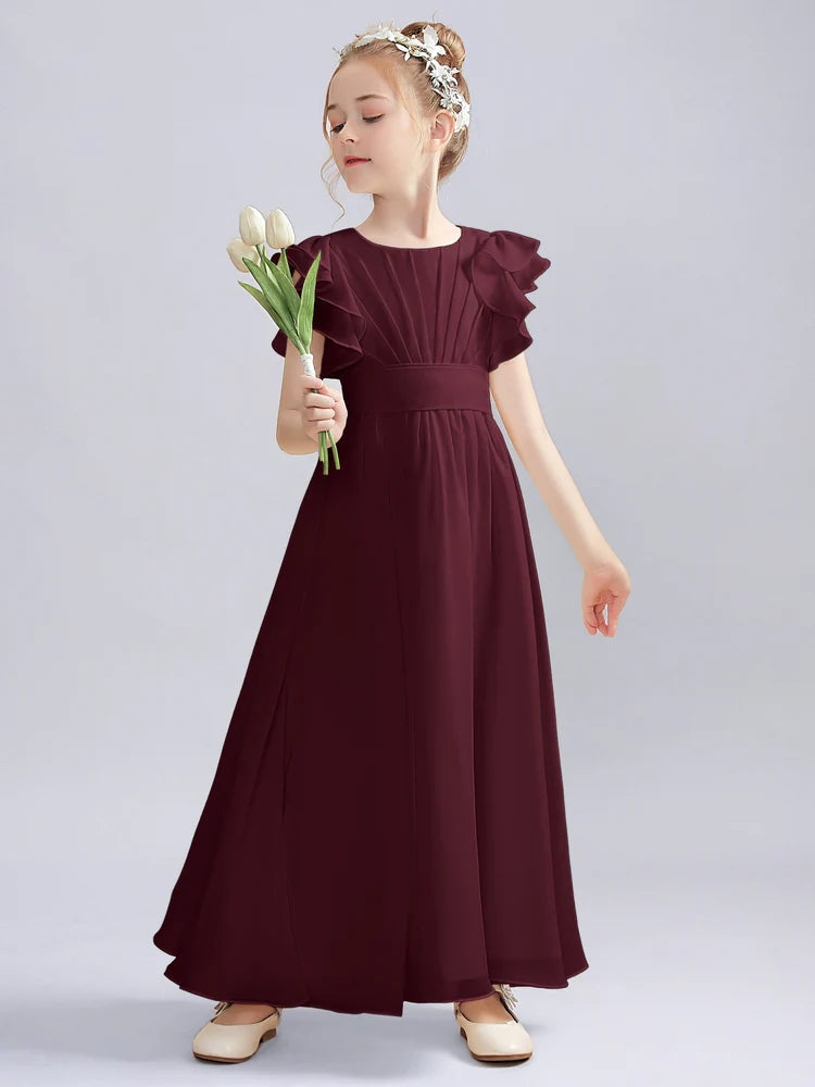 Chiffon A-Line Scoop Neck Half Sleeves Junior Dress-FJ00013