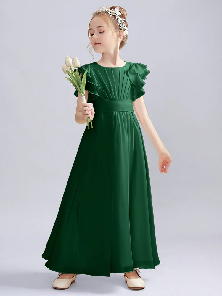 Chiffon A-Line Scoop Neck Half Sleeves Junior Dress-FJ00013