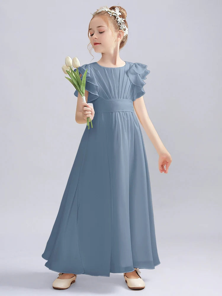 Chiffon A-Line Scoop Neck Half Sleeves Junior Dress-FJ00013