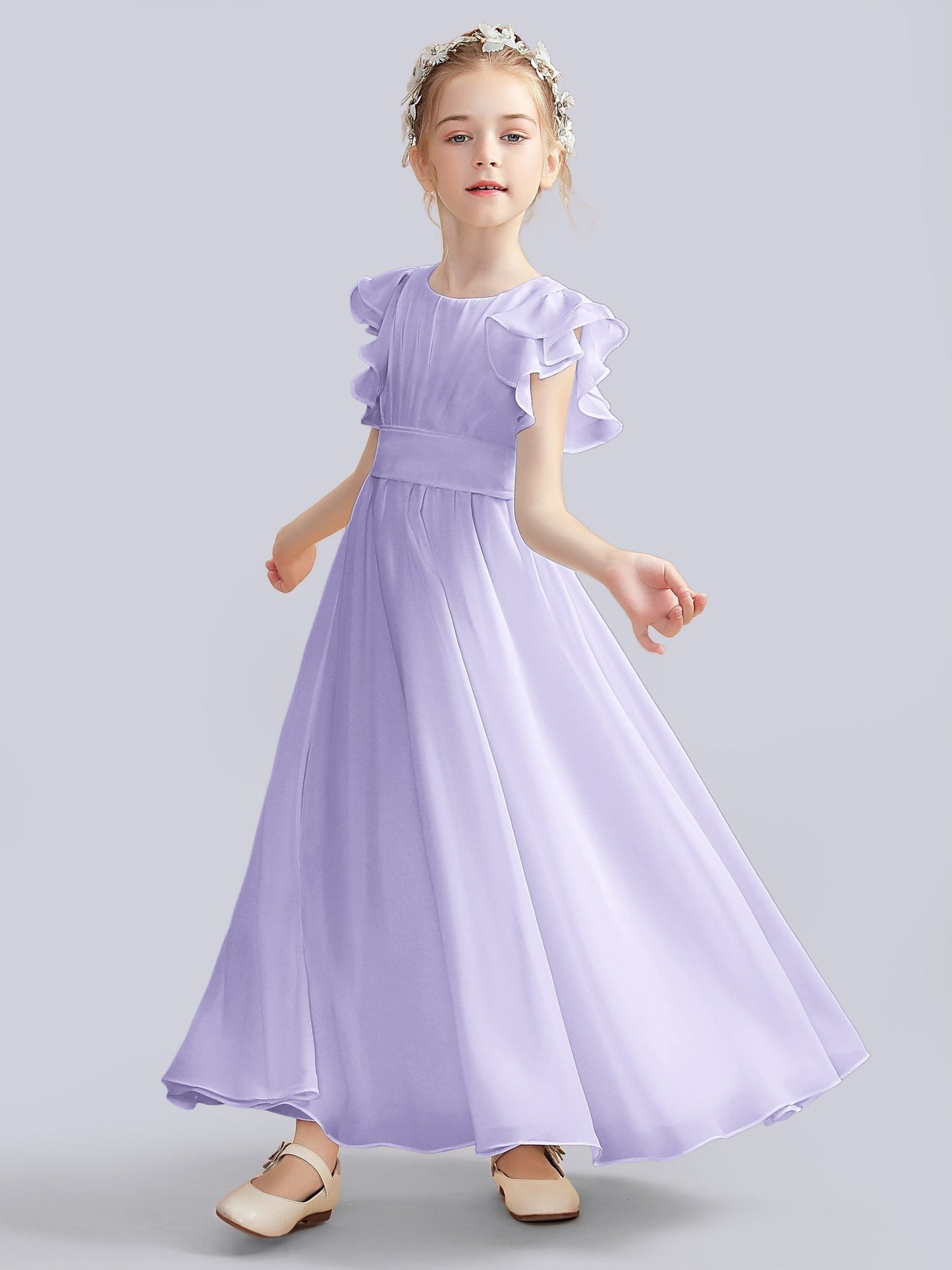 Chiffon A-Line Scoop Neck Half Sleeves Junior Dress-FJ00013
