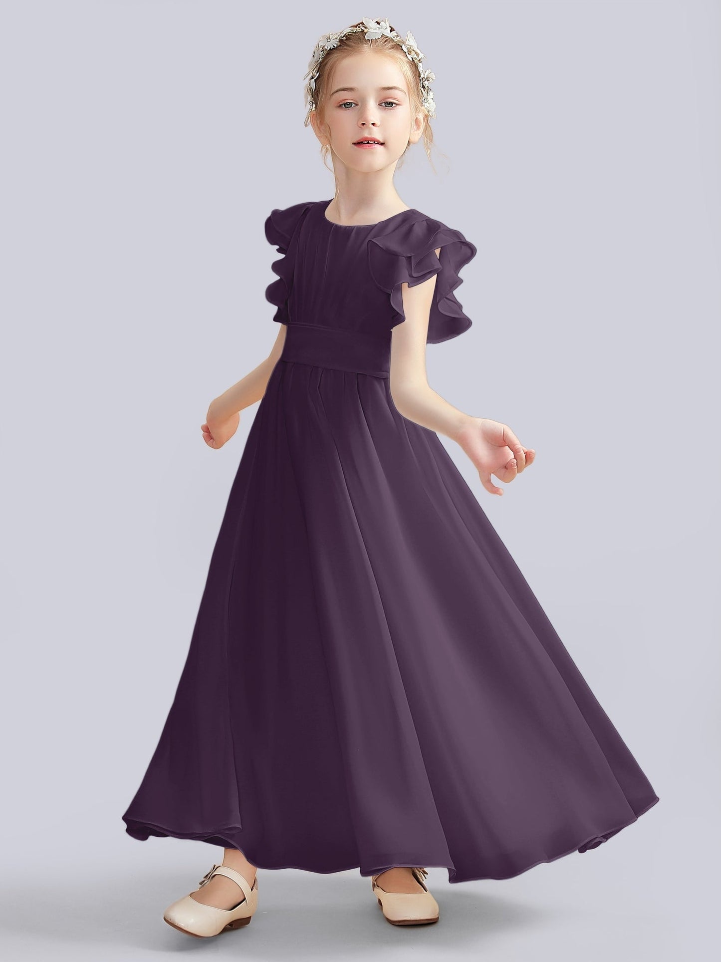 Chiffon A-Line Scoop Neck Half Sleeves Junior Dress-FJ00013