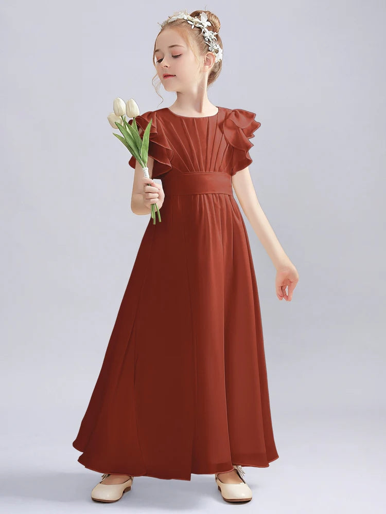 Chiffon A-Line Scoop Neck Half Sleeves Junior Dress-FJ00013
