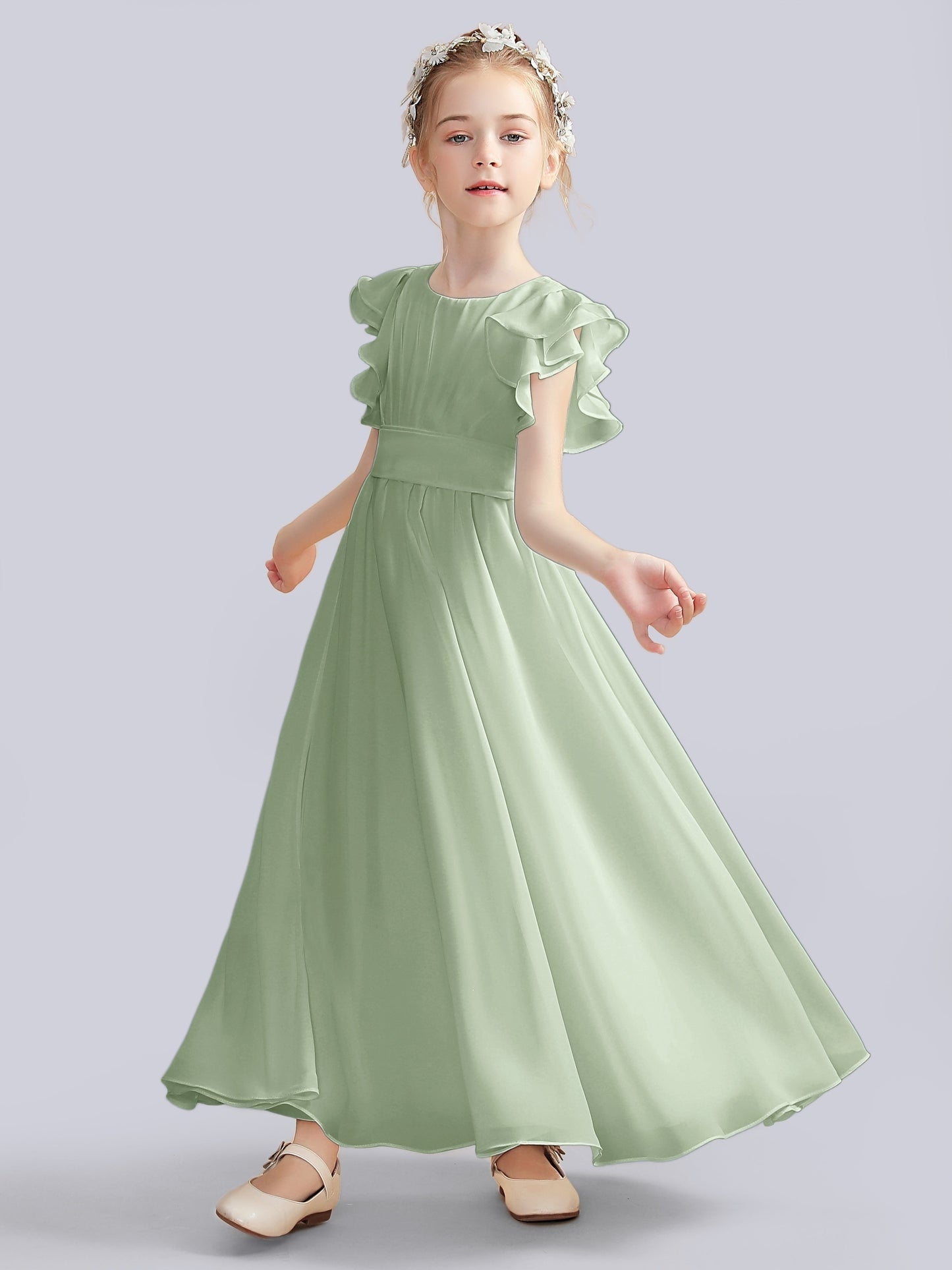 Chiffon A-Line Scoop Neck Half Sleeves Junior Dress-FJ00013