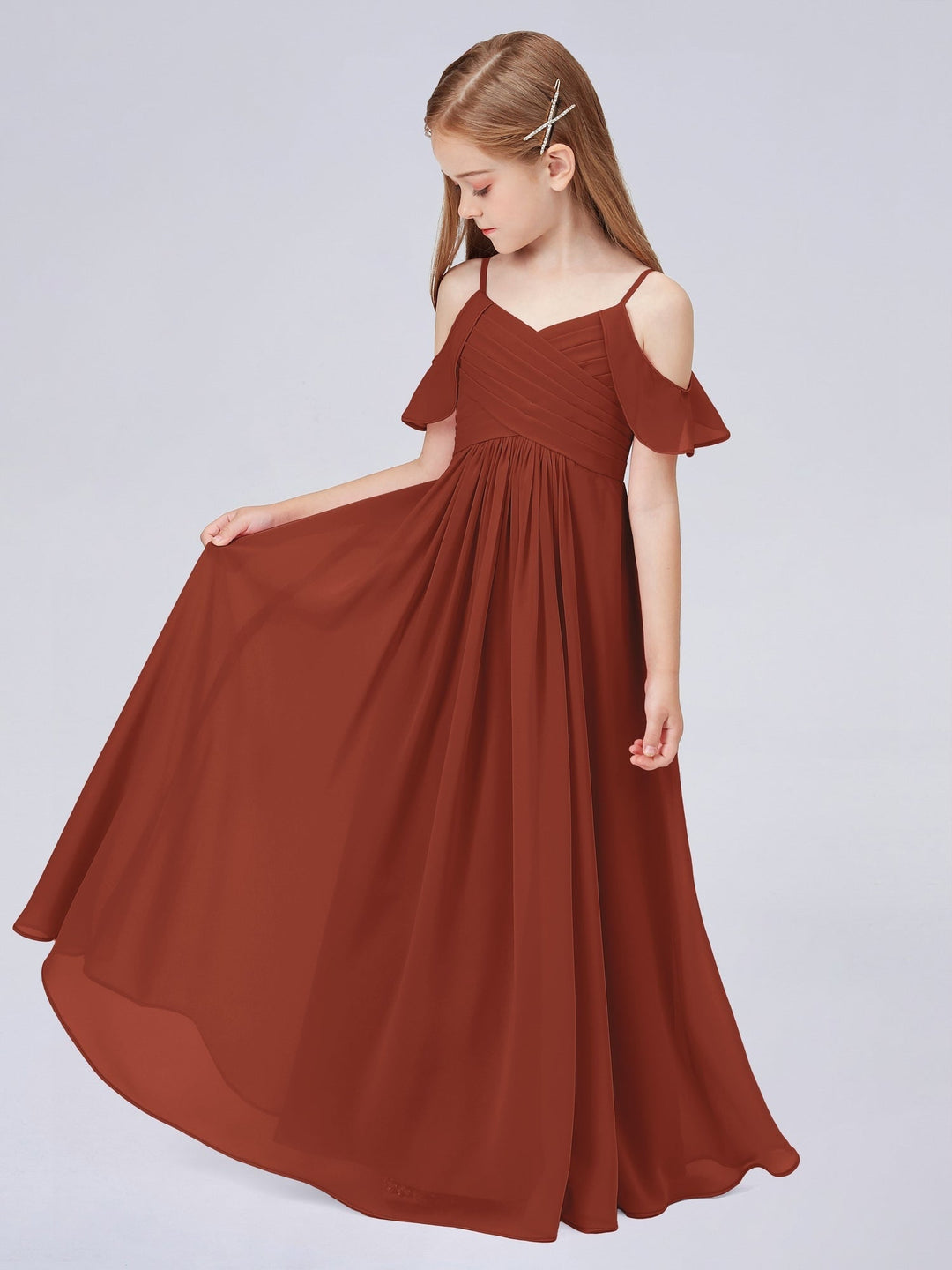 Chiffon Spaghetti Straps Half Sleeves Junior Dress – ForHerandForHim