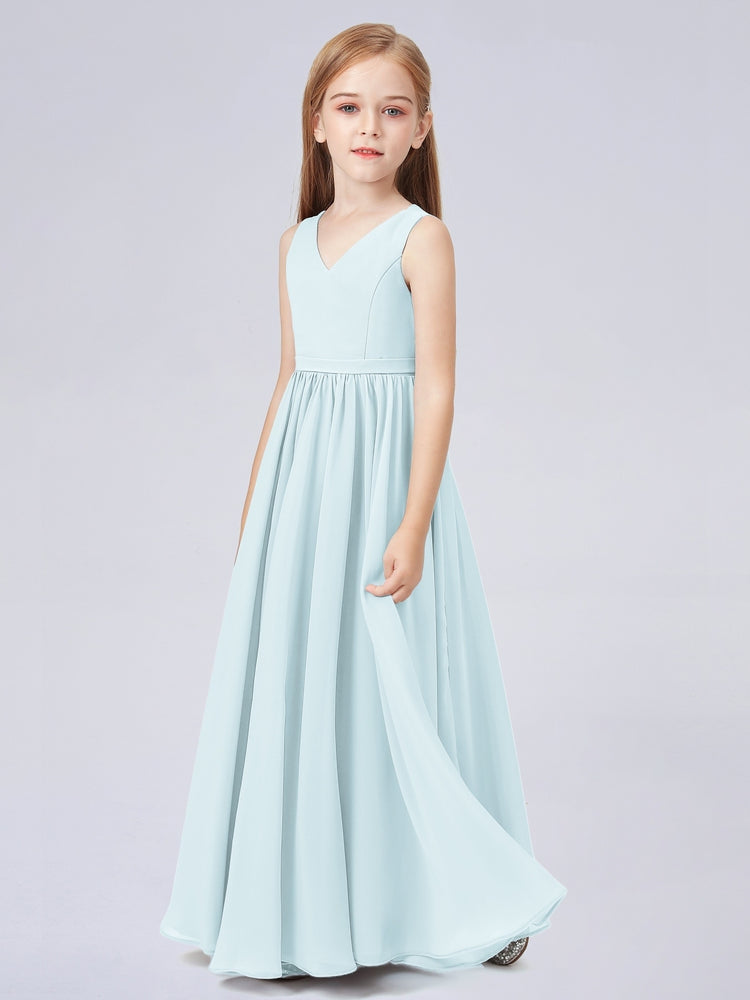 Chiffon A-Line V-Neck Sleeveless Junior Dress-FJ00016