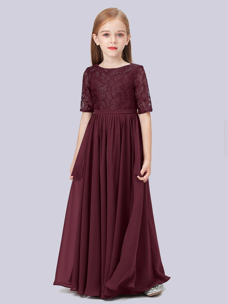 Chiffon A-Line Scoop Neck Half Sleeves Junior Dress-FJ00017