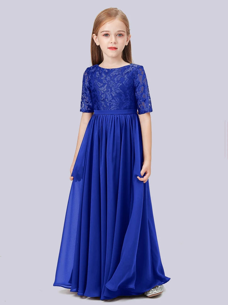Chiffon A-Line Scoop Neck Half Sleeves Junior Dress-FJ00017