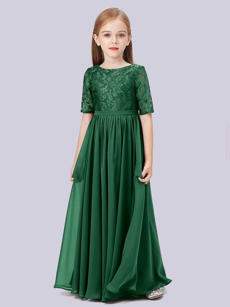Chiffon A-Line Scoop Neck Half Sleeves Junior Dress-FJ00017