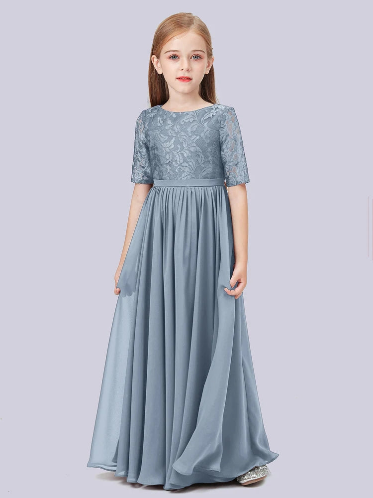 Chiffon A-Line Scoop Neck Half Sleeves Junior Dress-FJ00017
