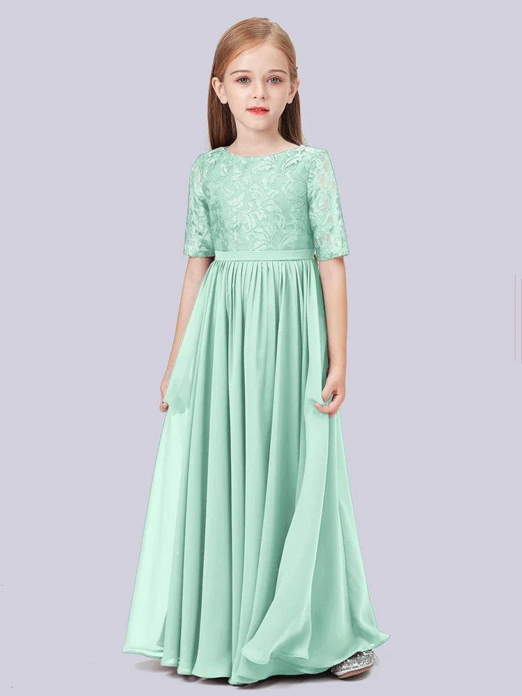 Chiffon A-Line Scoop Neck Half Sleeves Junior Dress-FJ00017