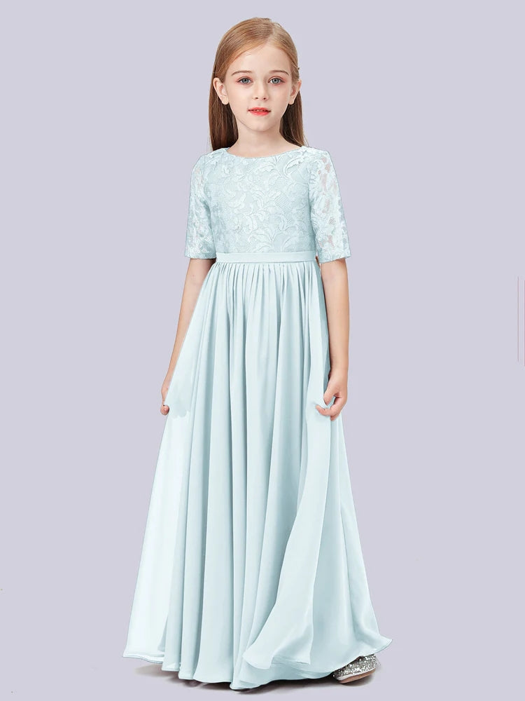Chiffon A-Line Scoop Neck Half Sleeves Junior Dress-FJ00017