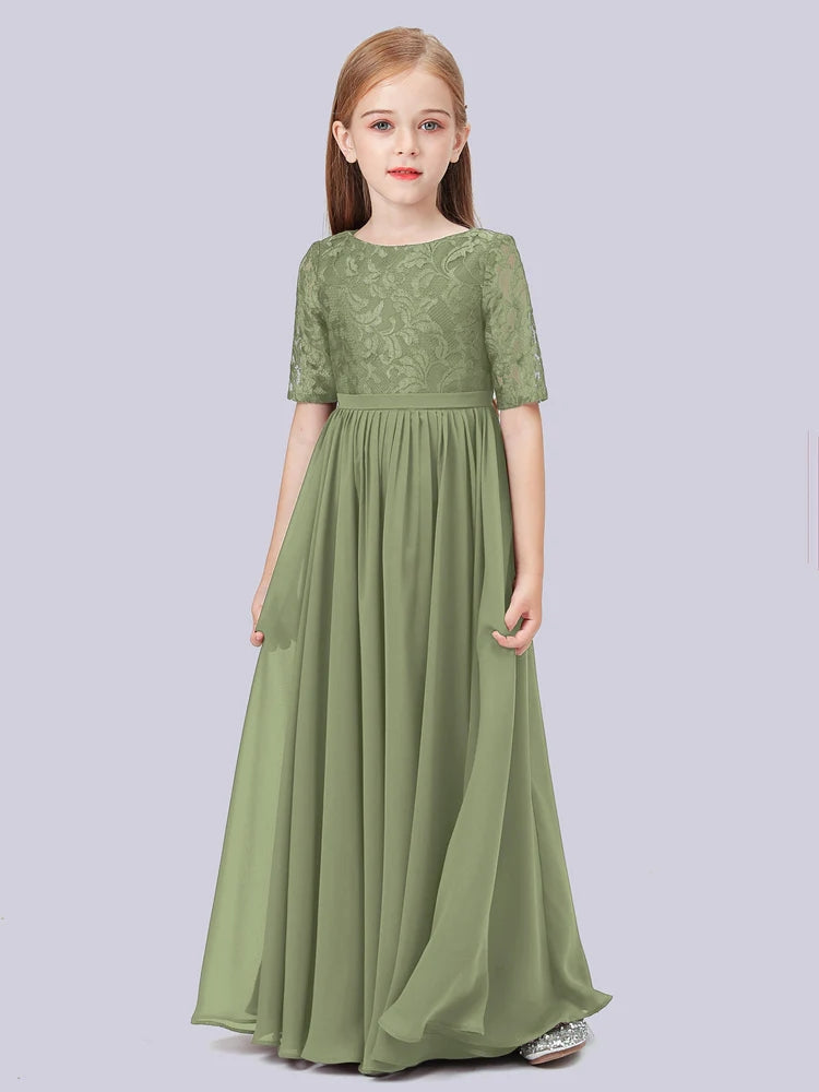 Chiffon A-Line Scoop Neck Half Sleeves Junior Dress-FJ00017