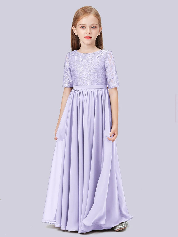 Chiffon A-Line Scoop Neck Half Sleeves Junior Dress-FJ00017