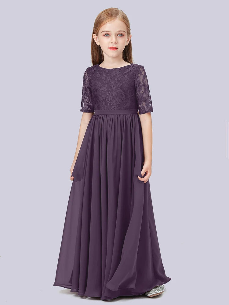 Chiffon A-Line Scoop Neck Half Sleeves Junior Dress-FJ00017