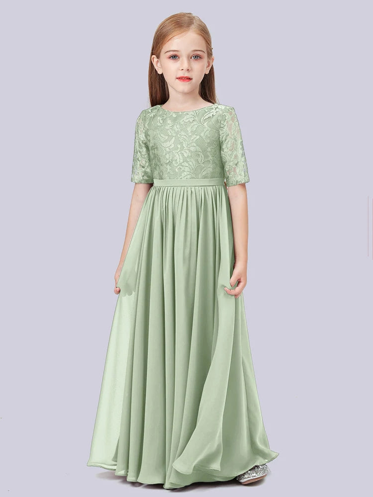 Chiffon A-Line Scoop Neck Half Sleeves Junior Dress-FJ00017
