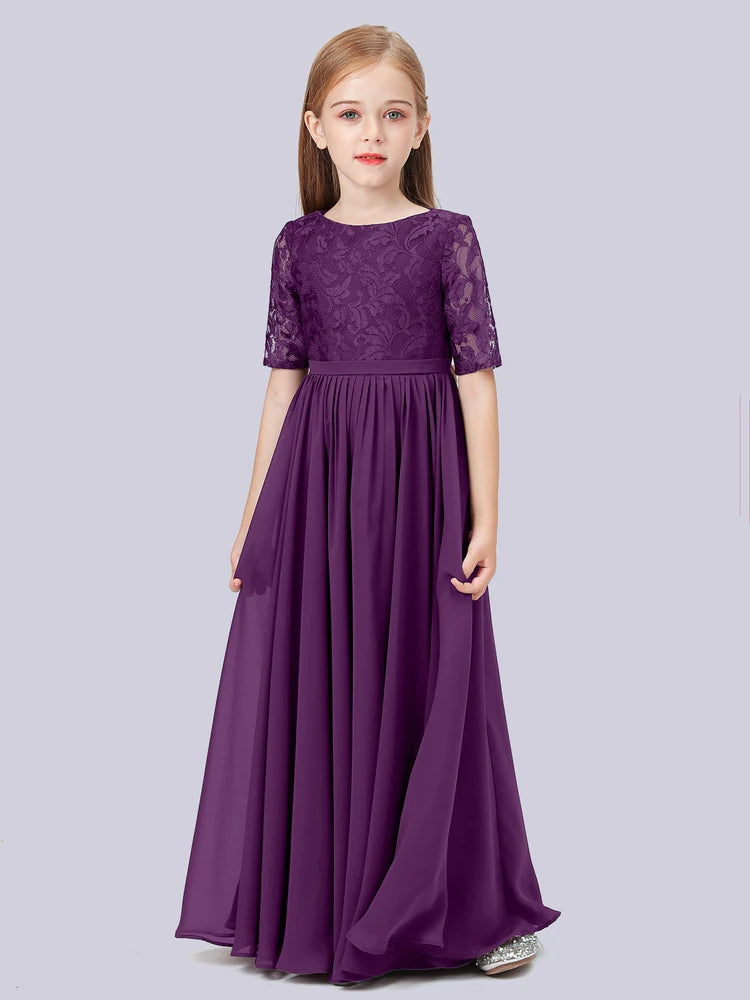 Chiffon A-Line Scoop Neck Half Sleeves Junior Dress-FJ00017