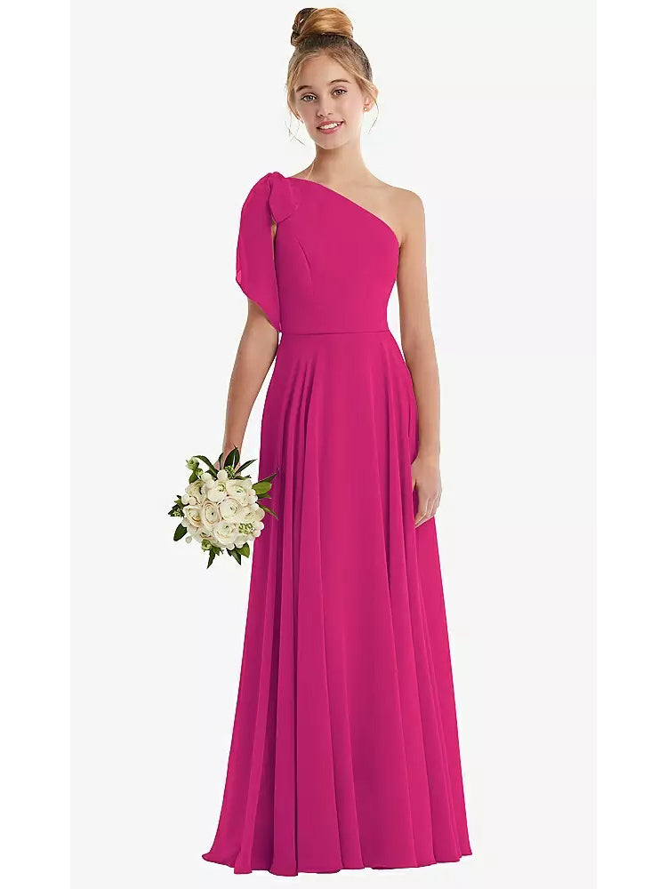 Chiffon A-Line One Shoulder Sleeveless Junior Dress-FJ00020