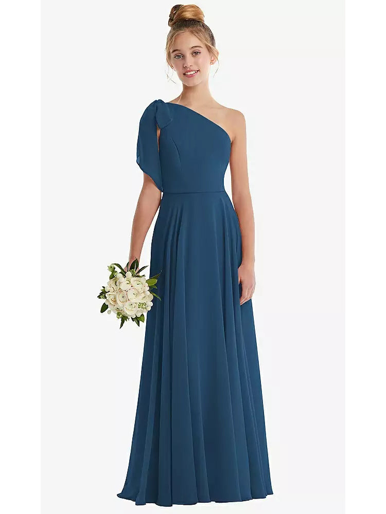 Chiffon A-Line One Shoulder Sleeveless Junior Dress-FJ00020