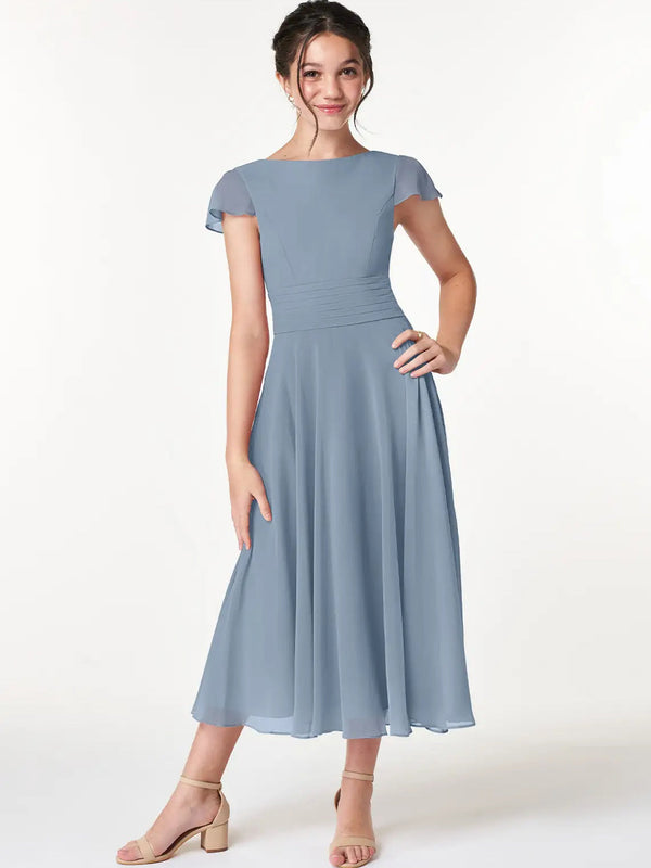 Scoop Neck Chiffon Girl's Knee-Length Dress Rust main image 0