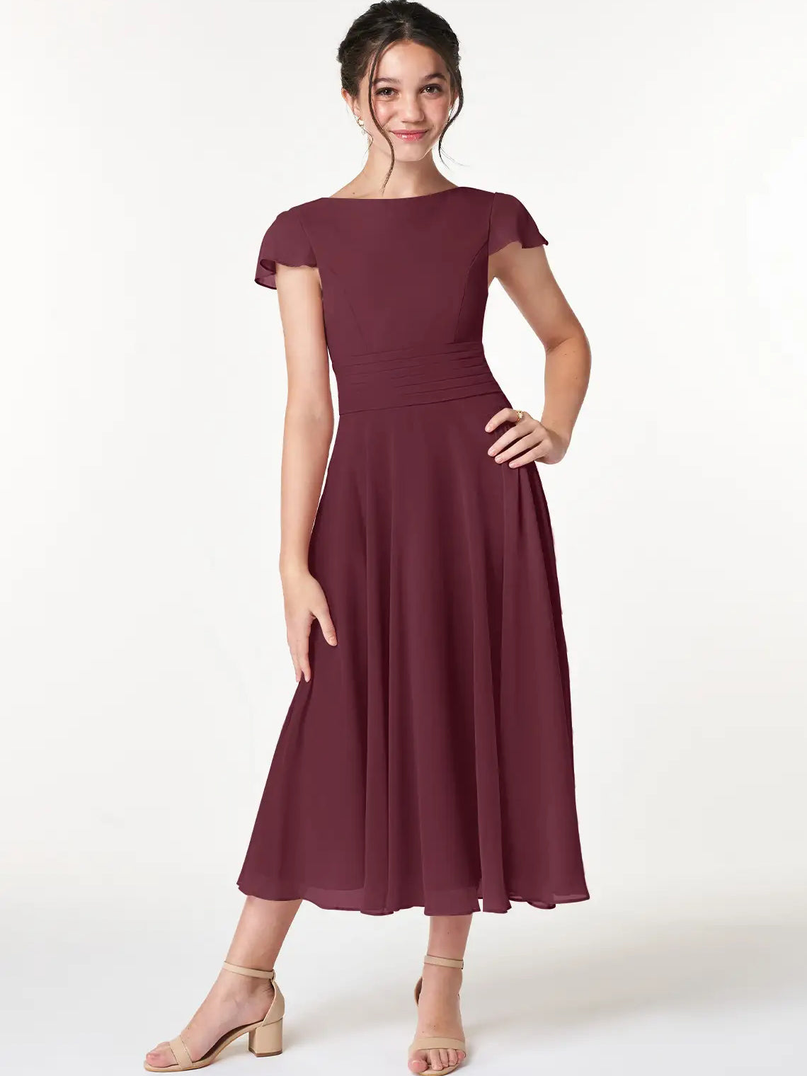 Chiffon A-Line Scoop Neck Half Sleeves Junior Dress-FJ00022