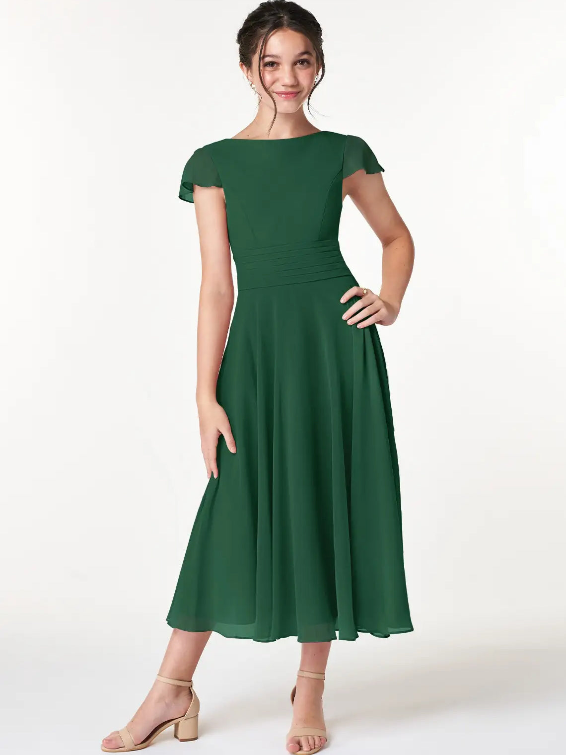 Chiffon A-Line Scoop Neck Half Sleeves Junior Dress-FJ00022