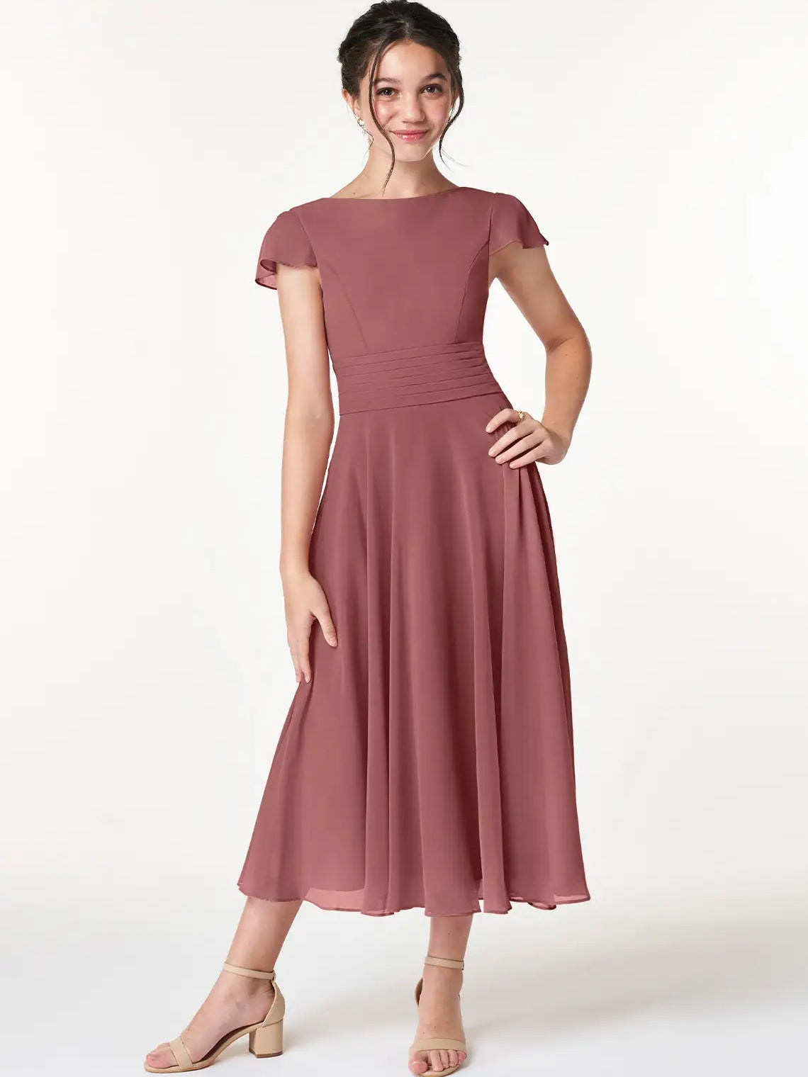 Chiffon A-Line Scoop Neck Half Sleeves Junior Dress-FJ00022
