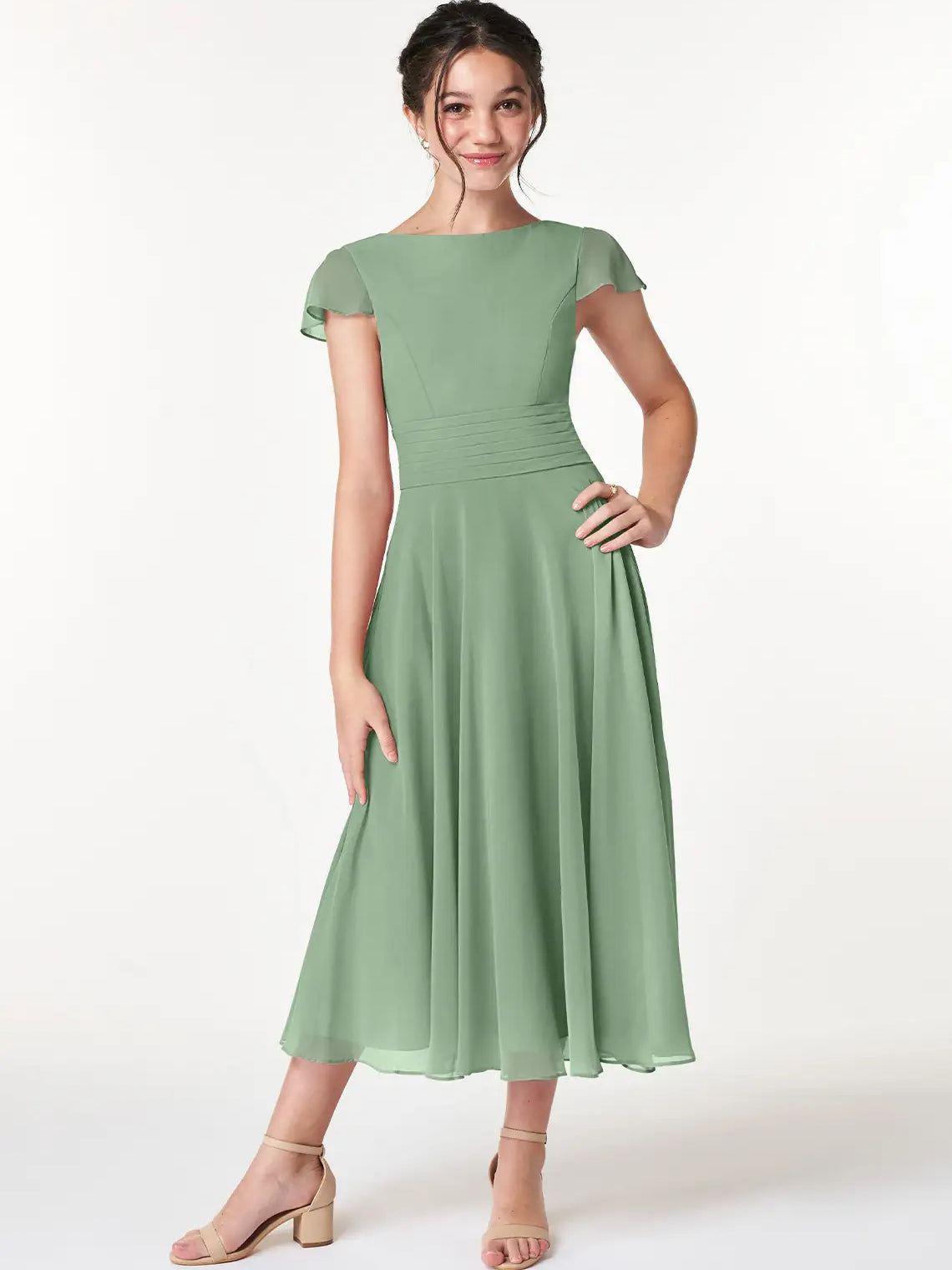Chiffon A-Line Scoop Neck Half Sleeves Junior Dress-FJ00022
