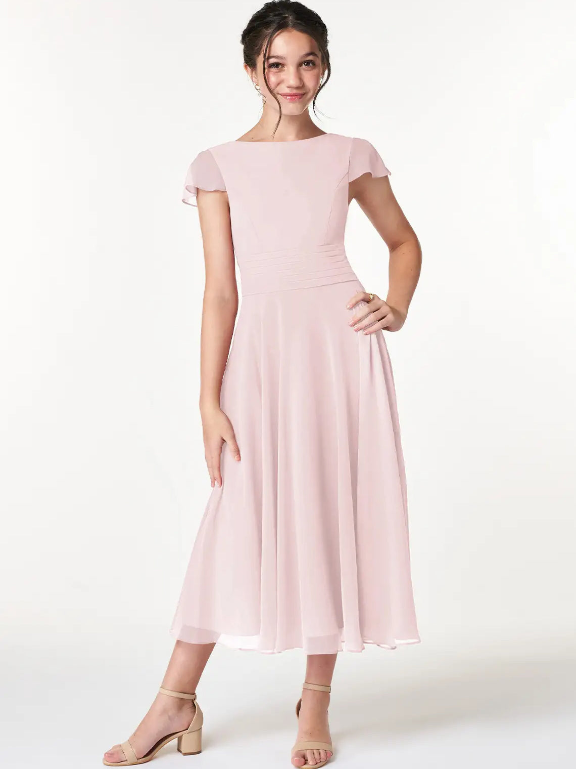Chiffon A-Line Scoop Neck Half Sleeves Junior Dress-FJ00022