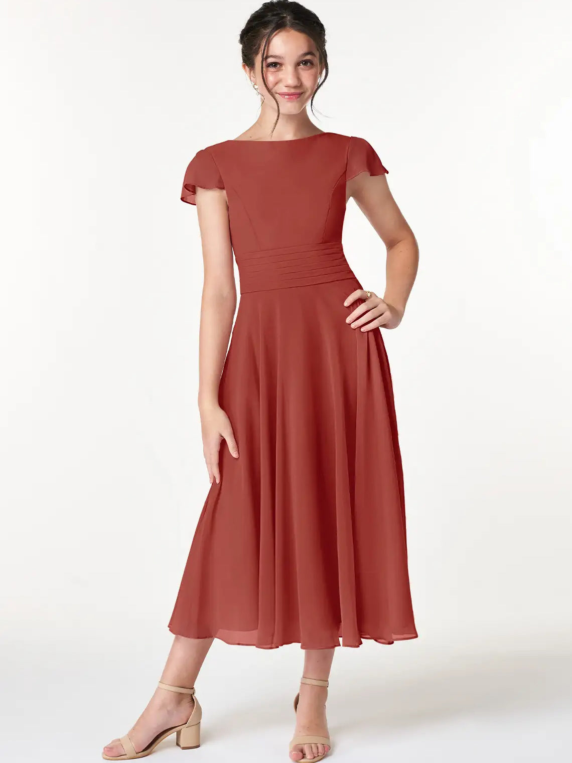 Chiffon A-Line Scoop Neck Half Sleeves Junior Dress-FJ00022